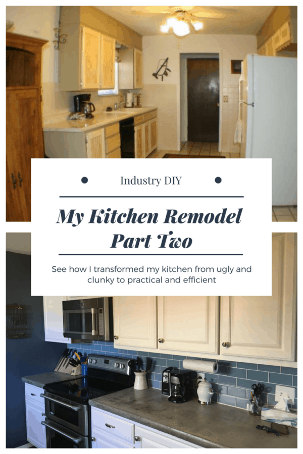 See how I transformed my kitchen from old and dated to new and improved. I installed concrete countertops, new appliances, and even built my own cabinets.