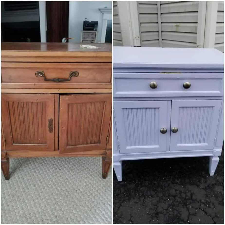Refinishing a piece of furniture with white paint.
