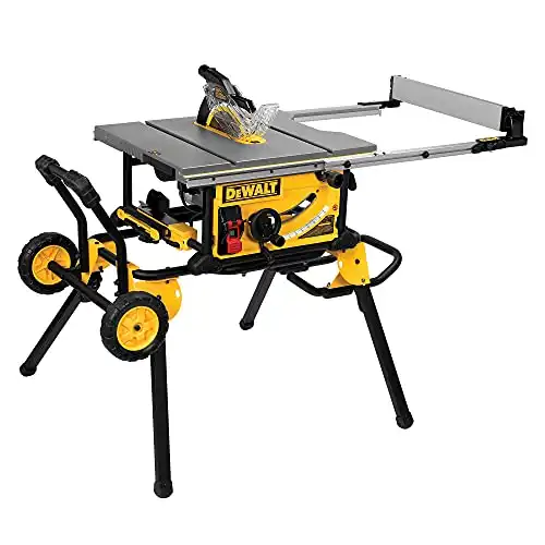 DEWALT 10 Inch Table Saw, 32-1/2 Inch Rip Capacity, 15 Amp Motor, With Rolling/Collapsible Stand (DWE7491RS)