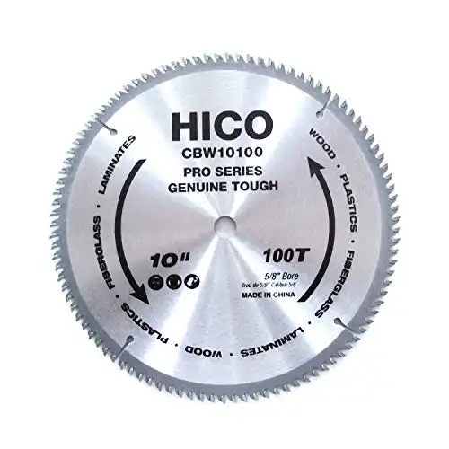 HICO 10-Inch 100-Tooth ATB Miter Saw Blade Thin Kerf General Purpose Saw Blade with 5/8-Inch Arbor for Softwood Hardwood Plywood