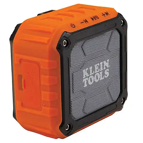 Klein Tools AEPJS1 Bluetooth Speaker, Wireless Portable Jobsite Speaker Plays Audio and Answers Calls Hands Free, IPX5, Worksite Ready, Orange, Black, Gray